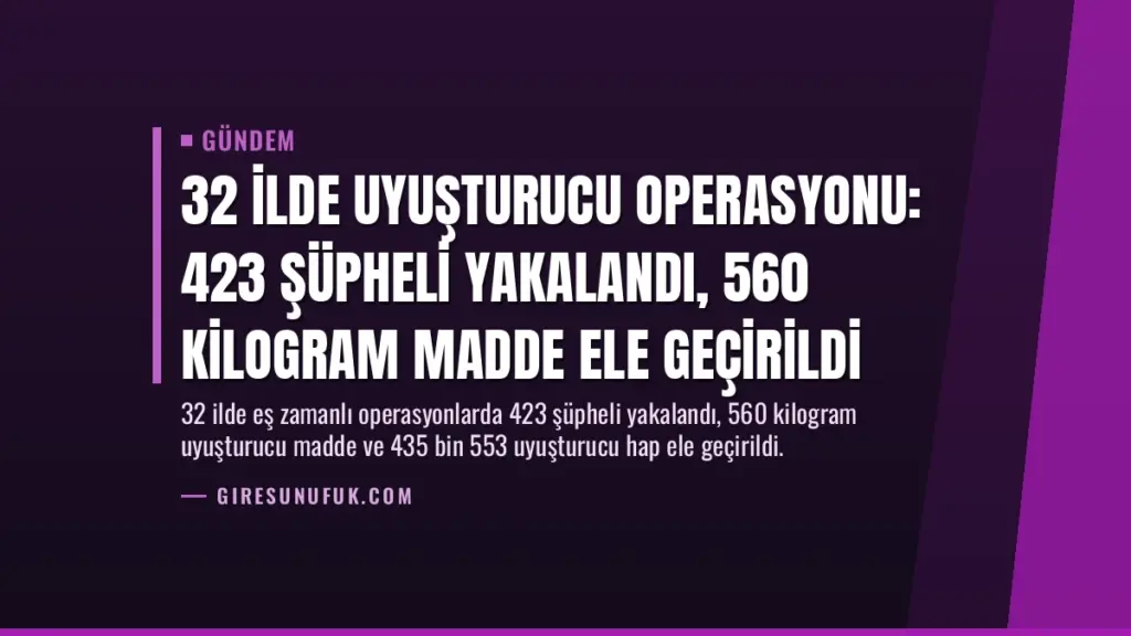 32 İlde Uyuşturucu Operasyonu: 423 Şüpheli Yakalandı, 560 Kilogram Madde Ele Geçirildi