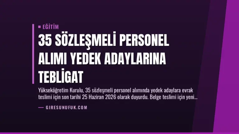 35 Sözleşmeli Personel Alımı Yedek Adaylarına Tebligat