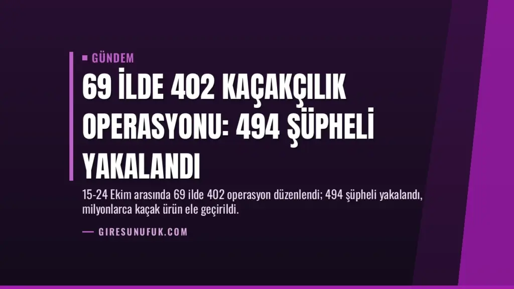 69 İlde 402 Kaçakçılık Operasyonu: 494 Şüpheli Yakalandı