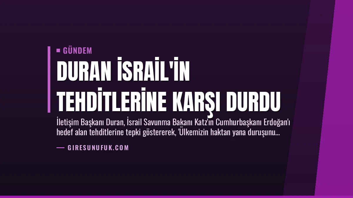 Duran İsrail’in Tehditlerine Karşı Durdu