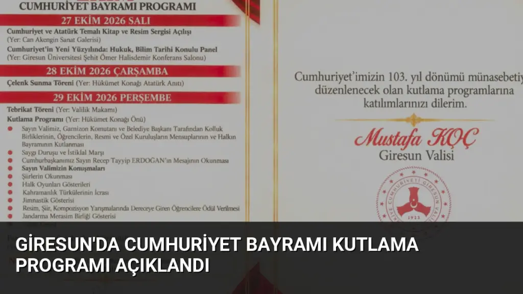 Giresun'da Cumhuriyet Bayramı Kutlama Programı Açıklandı