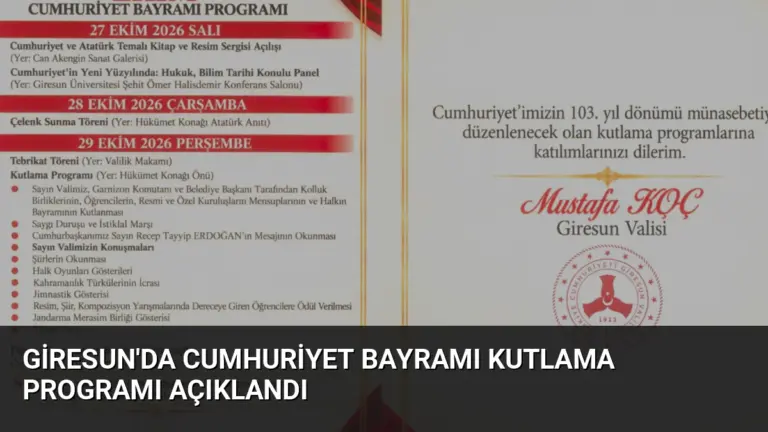 Giresun'da Cumhuriyet Bayramı Kutlama Programı Açıklandı