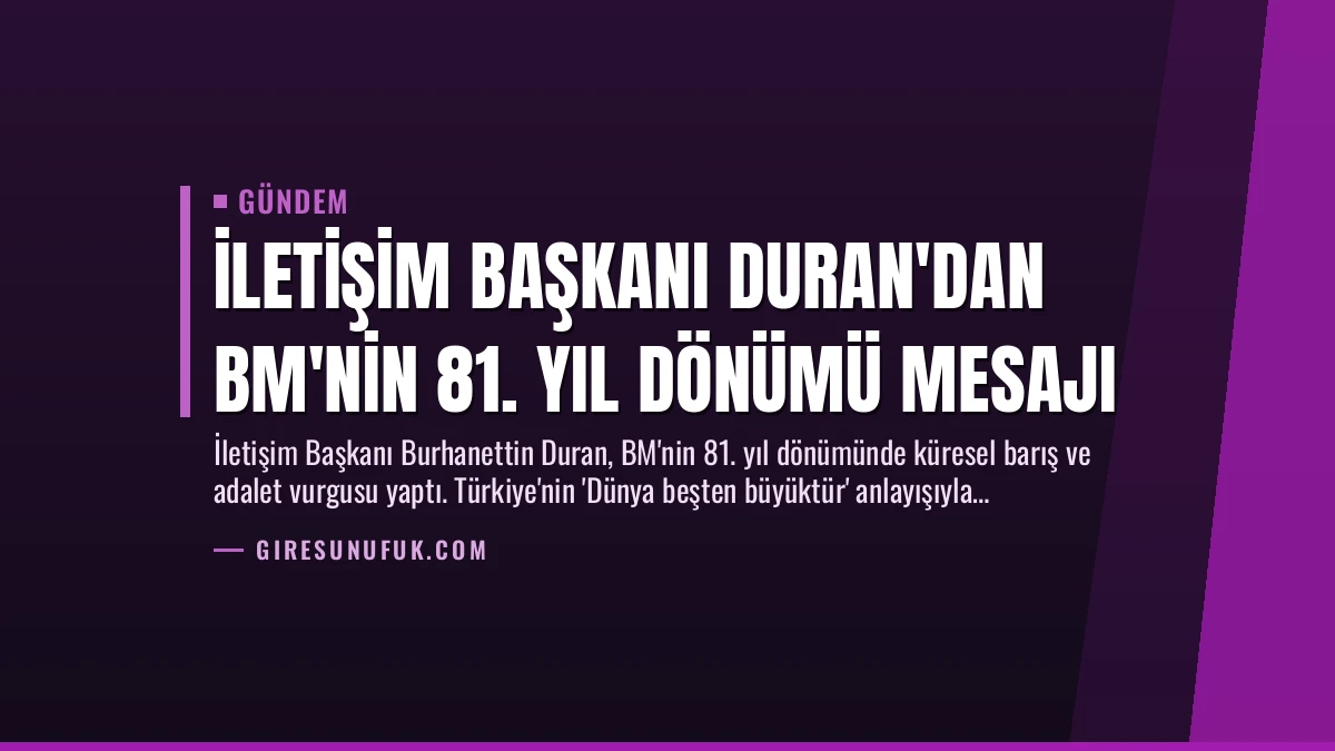 İletişim Başkanı Duran’dan BM’nin 81. Yıl Dönümü Mesajı