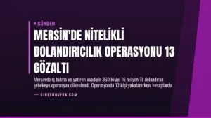 Mersin’de Nitelikli Dolandırıcılık Operasyonu 13 Gözaltı