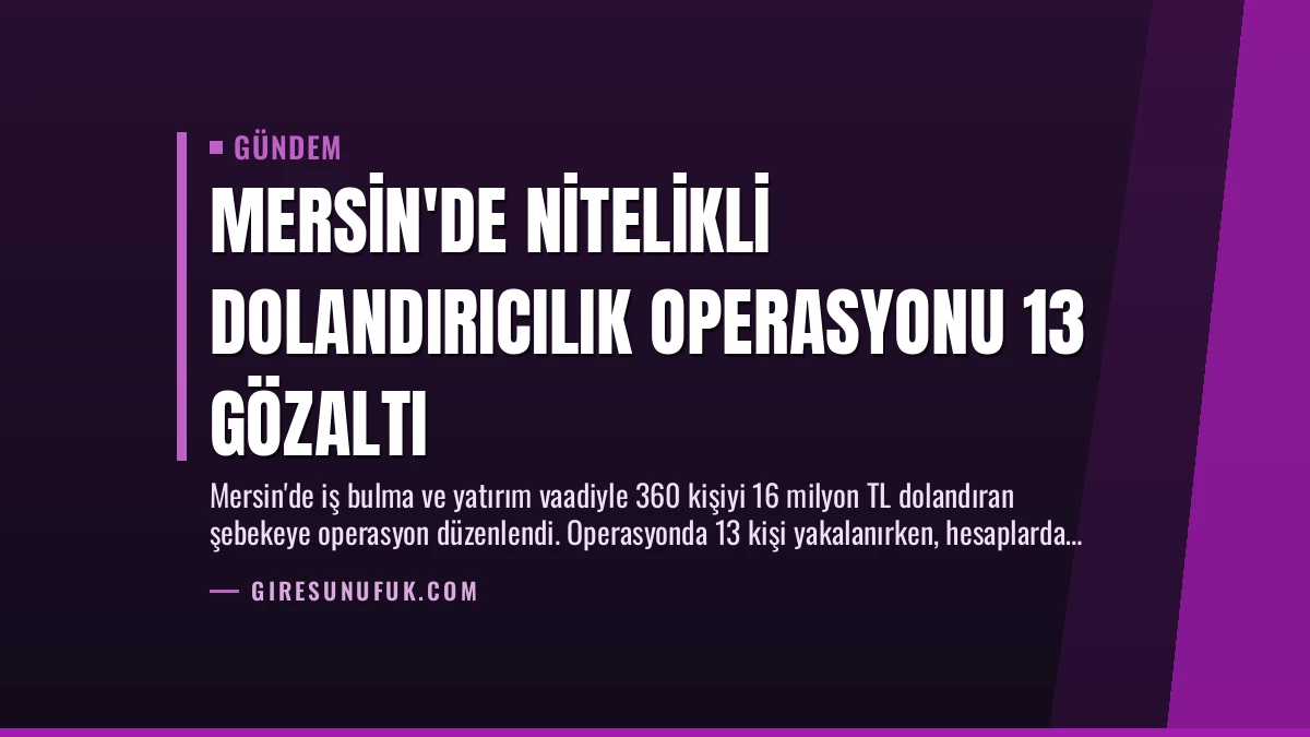 Mersin’de Nitelikli Dolandırıcılık Operasyonu 13 Gözaltı