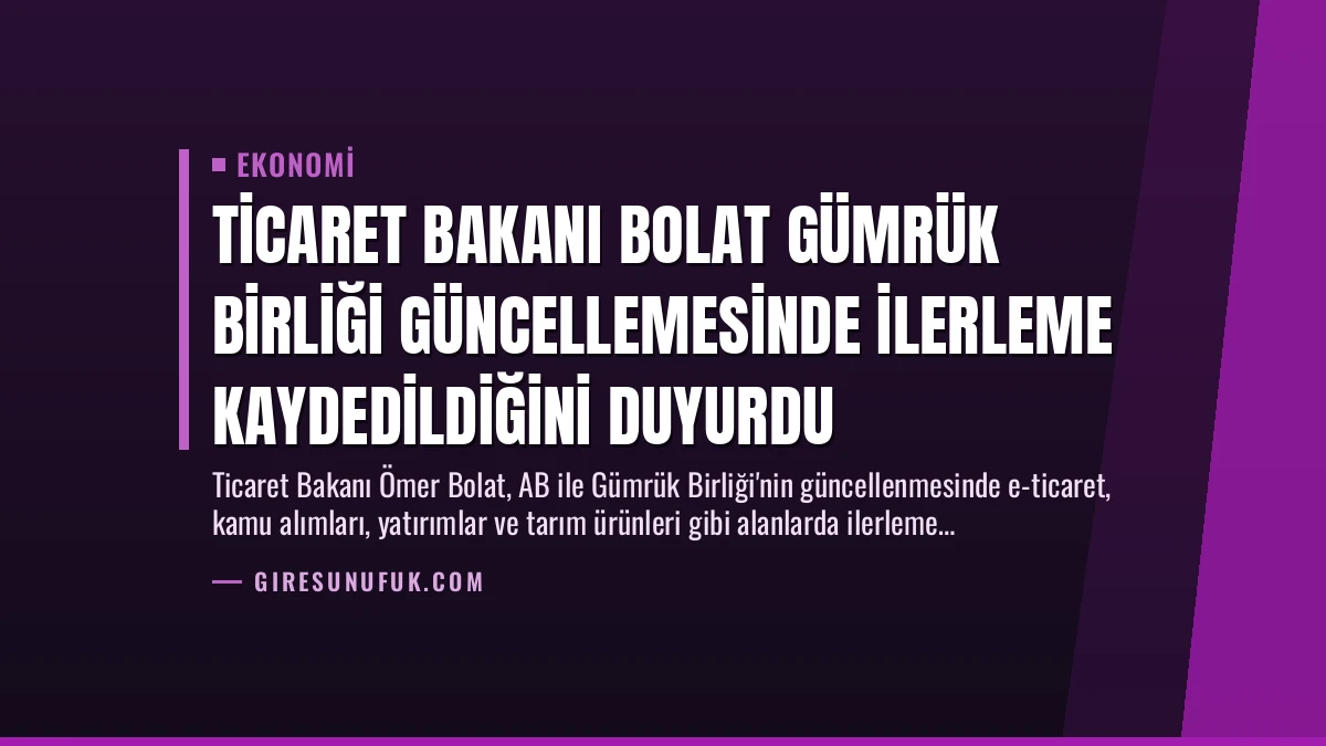 Ticaret Bakanı Bolat Gümrük Birliği Güncellemesinde İlerleme Kaydedildiğini Duyurdu